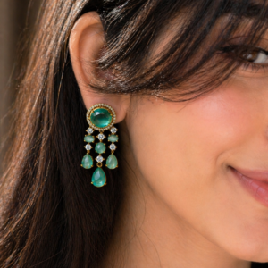 Emerald Drop Earrings – Luxury Green Statement Earrings for Women