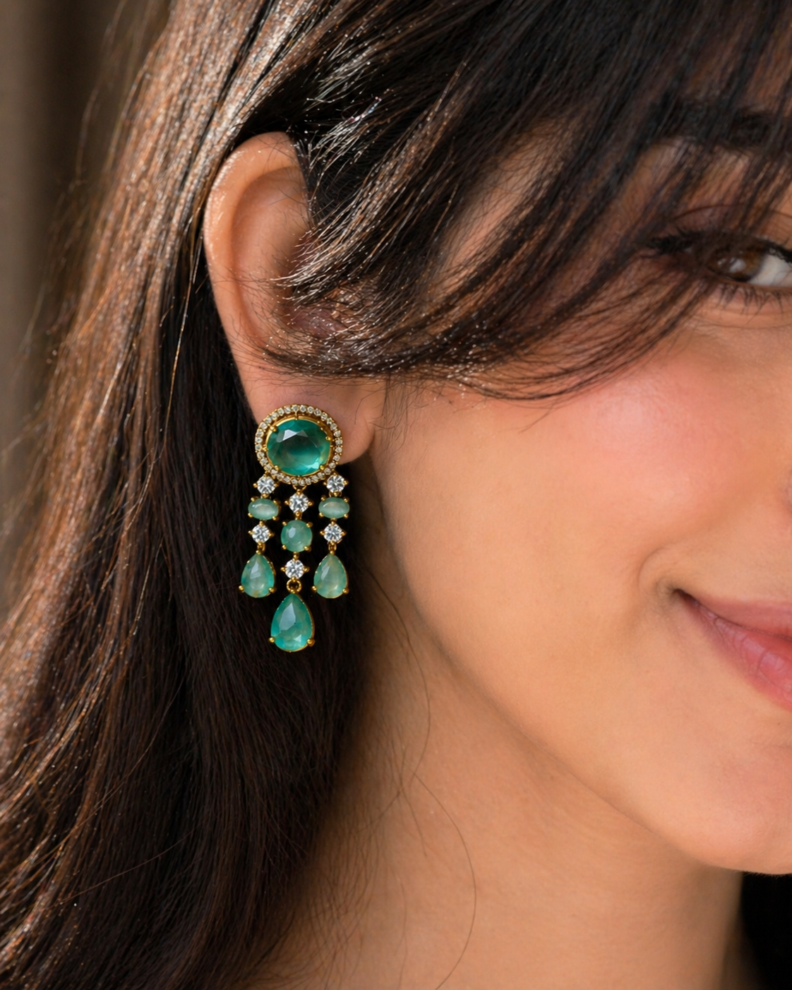 Emerald Drop Earrings – Luxury Green Statement Earrings for Women