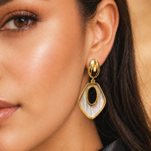 Ivory Stone Gold Frame Drop Earrings