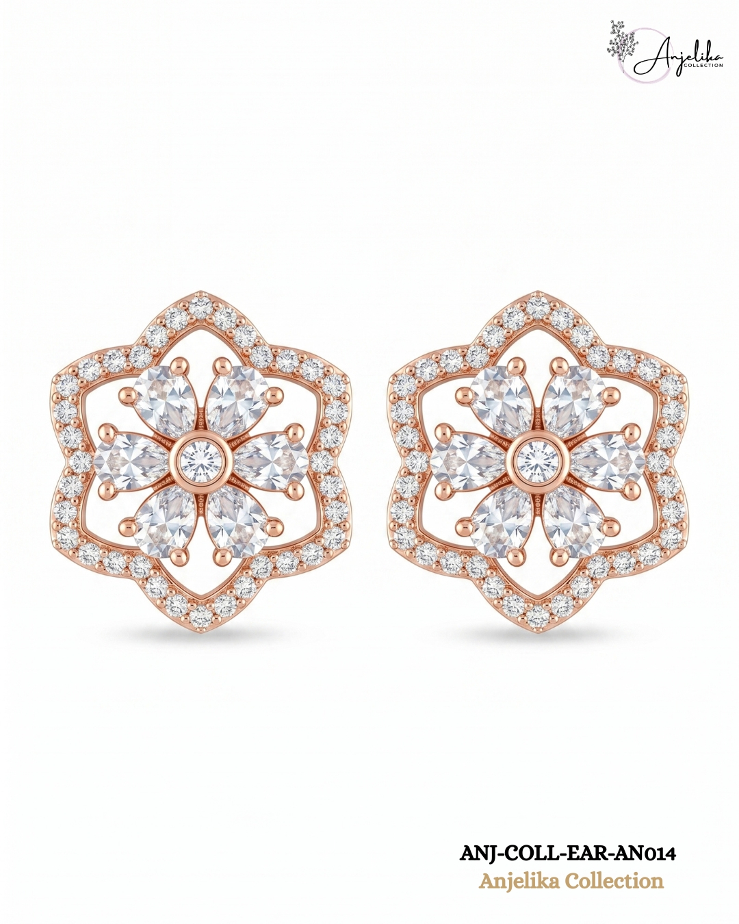 Floral Bloom AD Rose Gold-Plated Stud Earrings