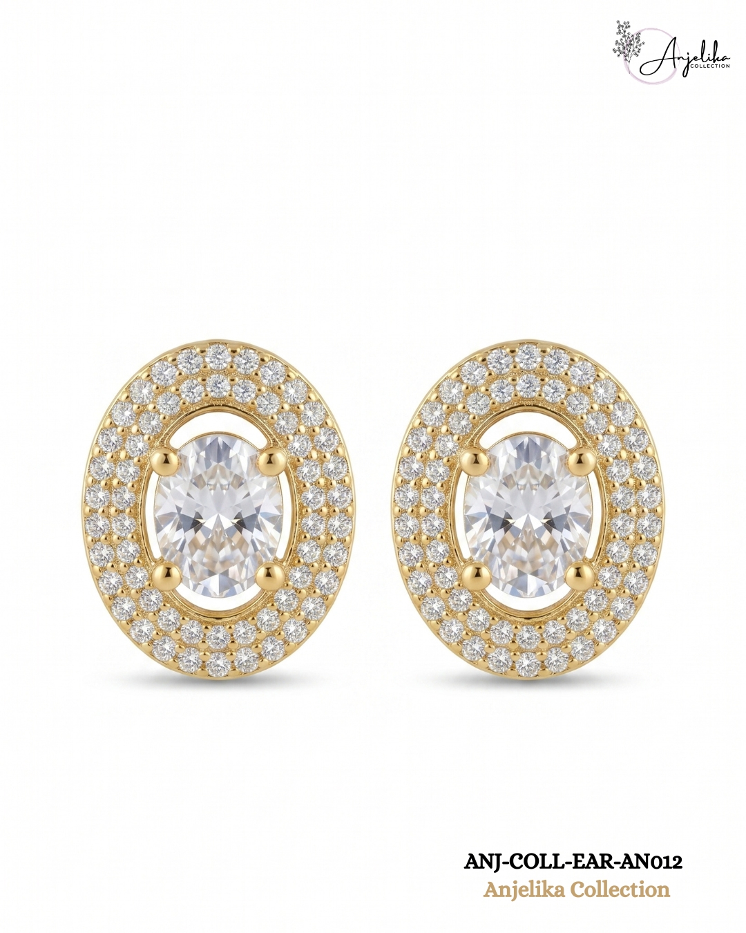 Classic Oval AD Gold-Plated Stud Earrings