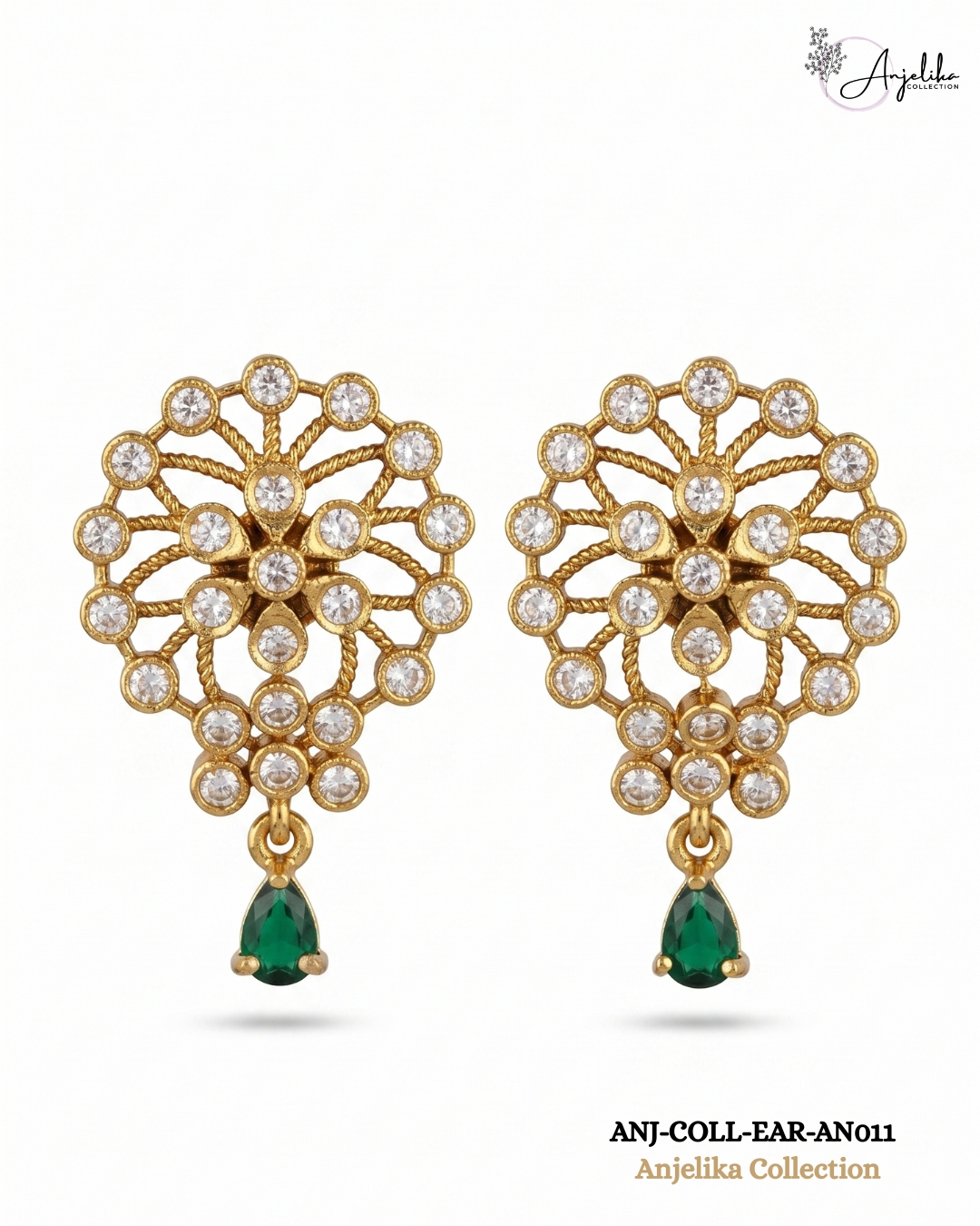 Green Drop AD Gold-Plated Traditional Earrings