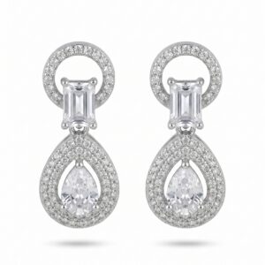 Elegant Teardrop AD Rhodium-Plated Earrings
