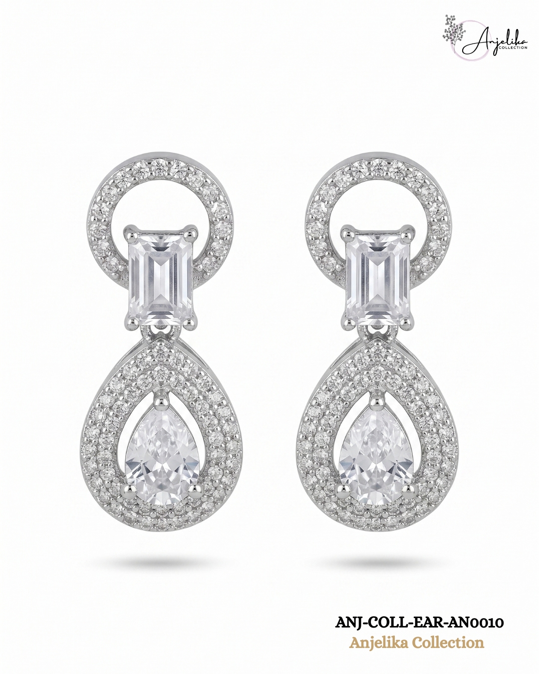Elegant Teardrop AD Rhodium-Plated Earrings