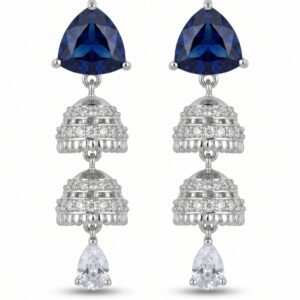 Blue Stone AD Double Jhumka Earrings