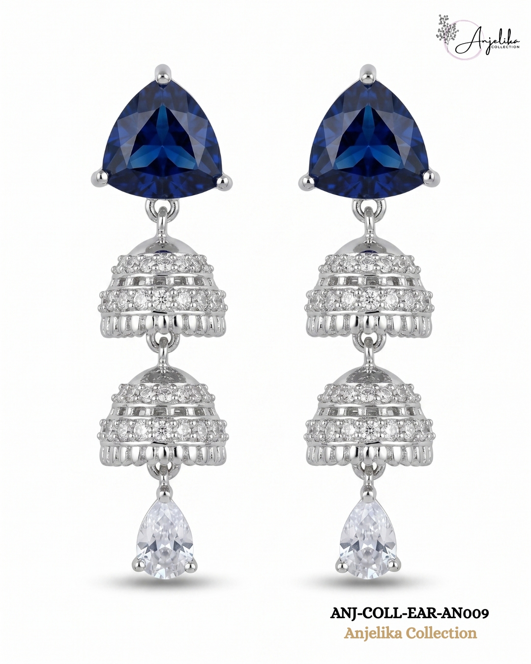 Blue Stone AD Double Jhumka Earrings