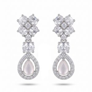 Pink Drop AD Rhodium-Plated Earrings