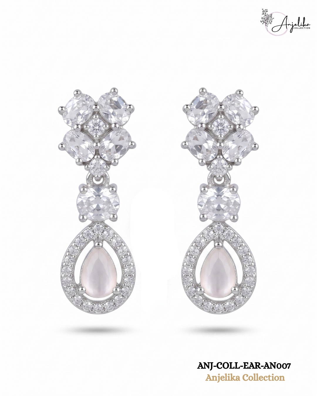 Pink Drop AD Rhodium-Plated Earrings