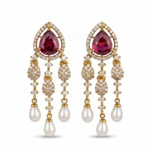 Pink Stone AD Pearl Drop Gold-Plated Earrings