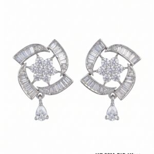 Floral AD Rhodium-Plated Drop Earrings