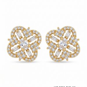 Floral American Diamond Gold-Plated Stud Earrings