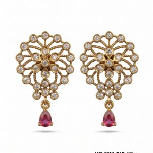 Traditional American Diamond Ruby Pink Drop Earrings