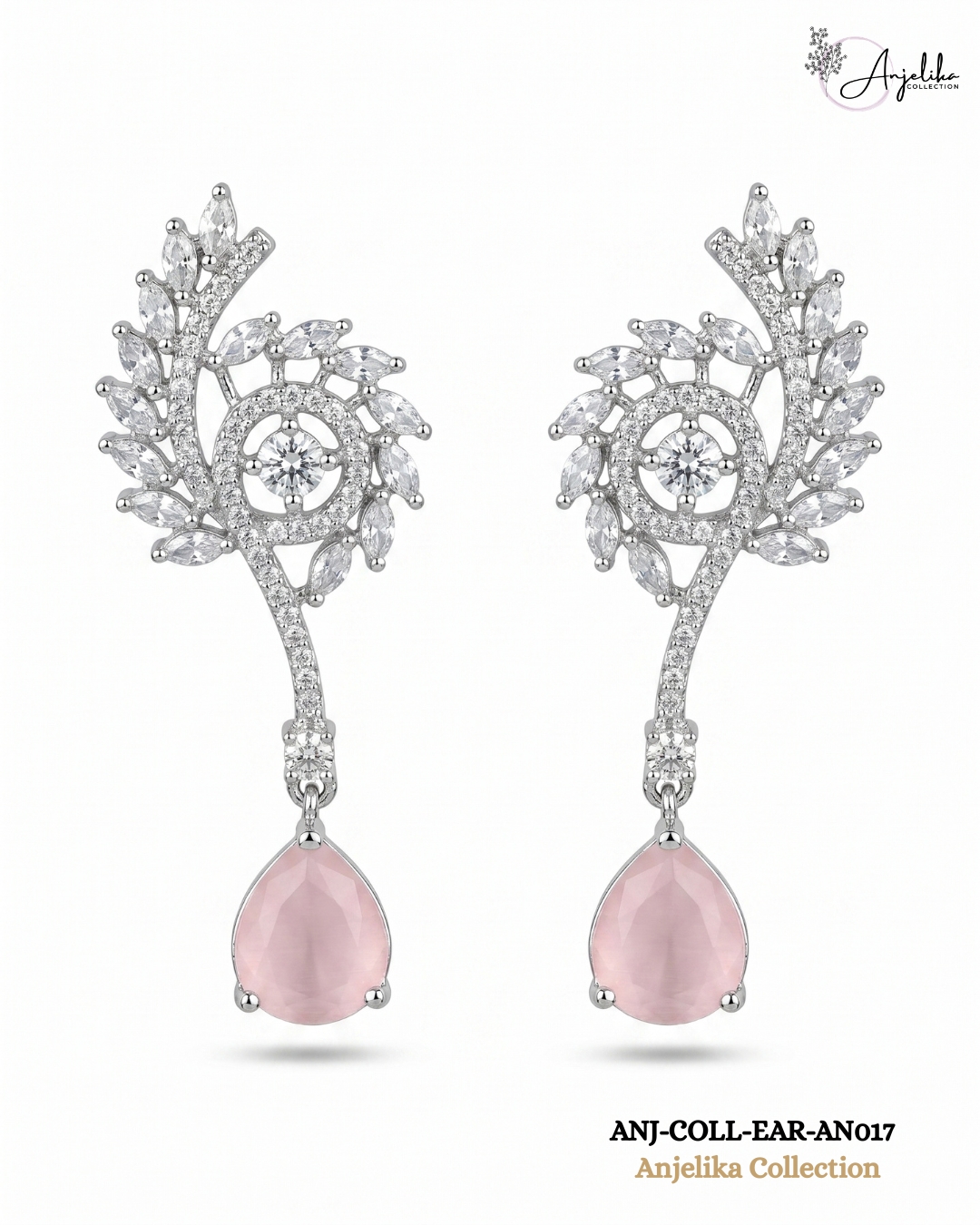Blush Petal Crystal Drop Earrings
