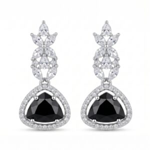 Midnight Bloom Black AD Drop Earrings