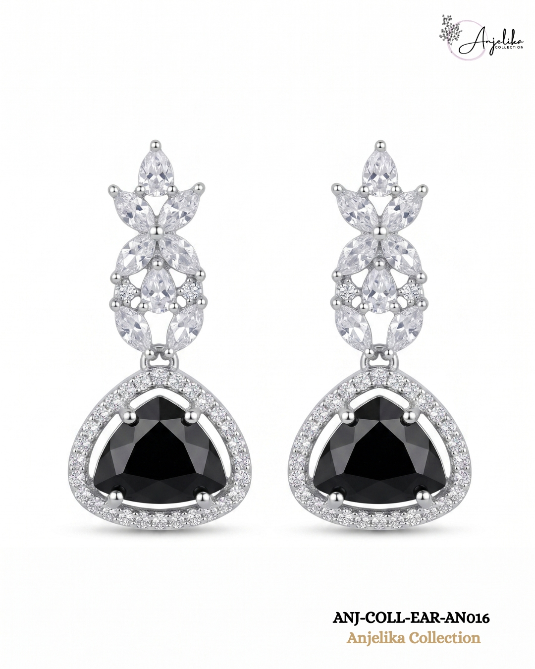 Midnight Bloom Black AD Drop Earrings