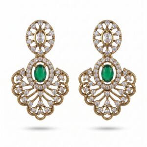 Green Stone AD Gold-Plated Statement Earrings