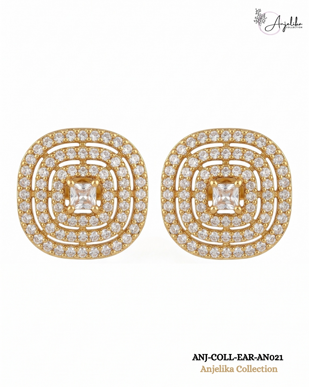 Floral American Diamond Gold-Plated Stud Earrings